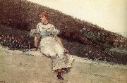 A woman sitting on a park wall, Winslow Homer
